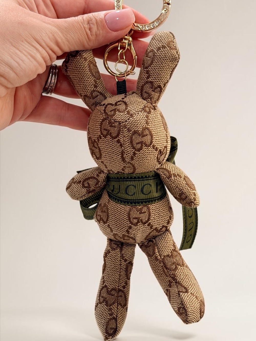 Keychain Bunny Plush Bag Charm Brown Logo Monogram Rabbit - NEW Purse Accessory